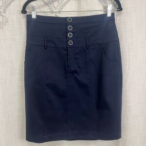 BEBE High Waist Fitted Pencil Skirt Navy Blue. 4 Button Detail. Fully Lined